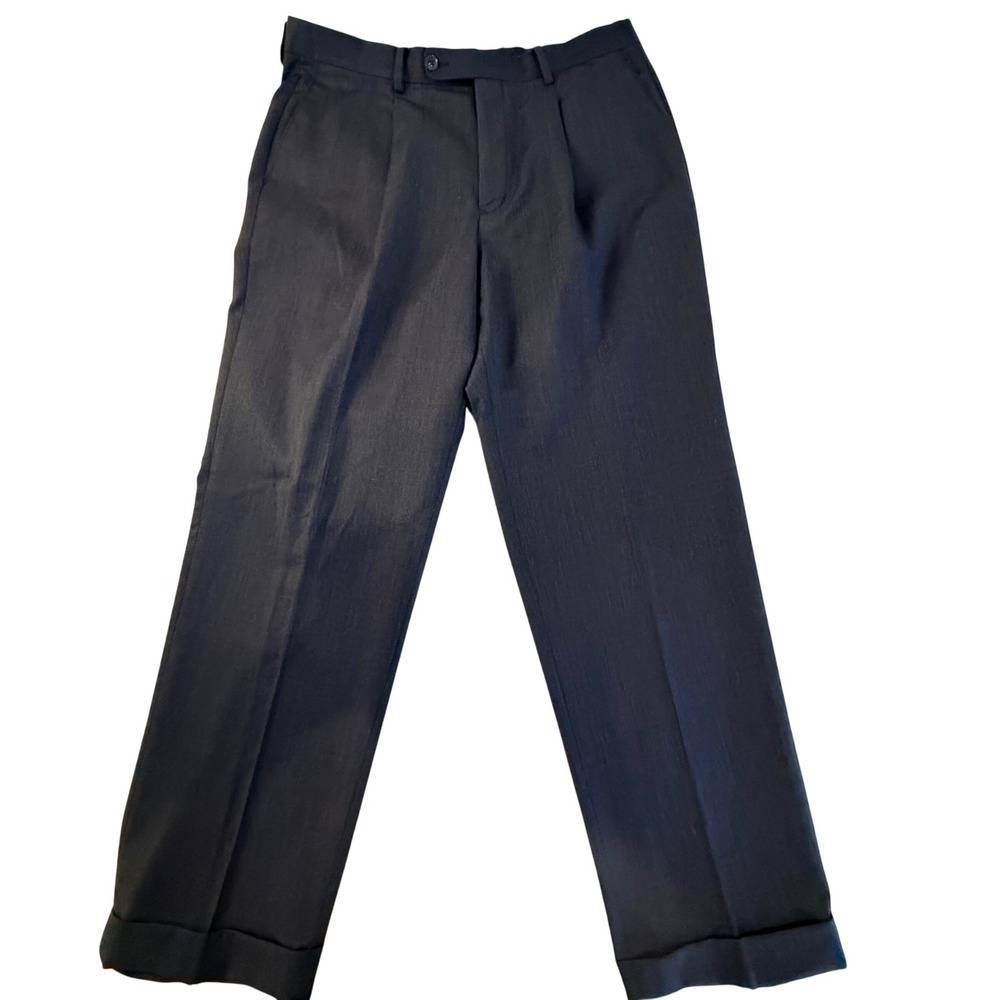 Linea Uomo Italy Mens 100% Wool Pleated Cuffed Dress Pants Charcoal Gray 33W 39R